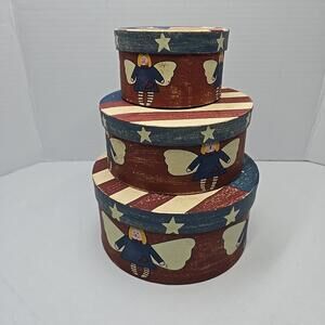 Lot of 3 Vintage Patriotic Angel paper Box Red/White Stripes Stars Angels